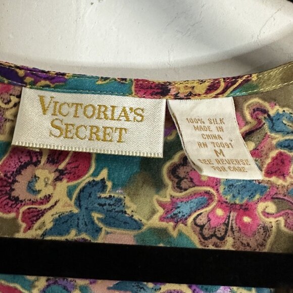 Victoria's Secret Silk Floral Tunic Blouse Womens Medium VTG Cardigan Cover Up - Picture 4 of 11